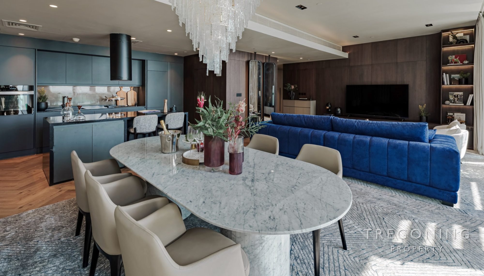 Dining area and living room